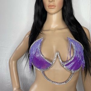 🚫SOLD🚫Rhinestone & Beaded Fringe Lavender Carnival Wire Bra - C Cup